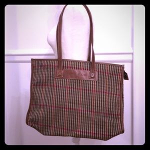 Perry Ellis plaid large vintage travel bag tote